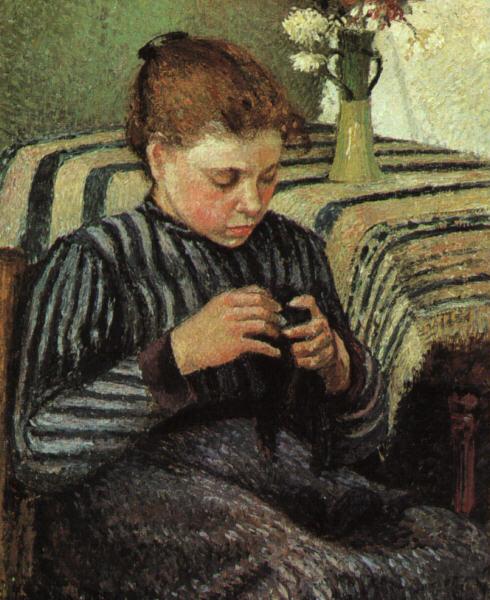 Camille Pissaro Girl Sewing France oil painting art